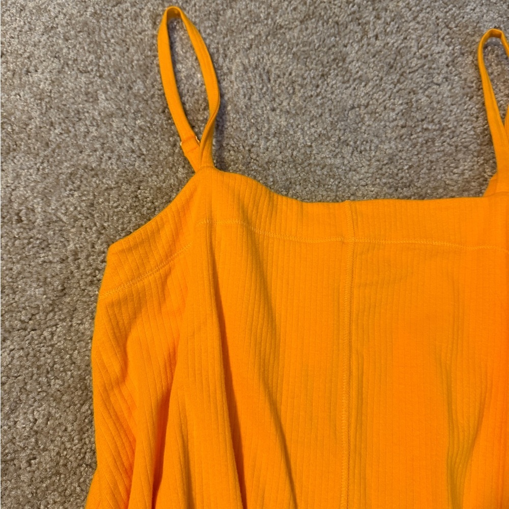 Free People Bright Orange Ribbed Square-Neck Bodysuit - Picture 7 of 11